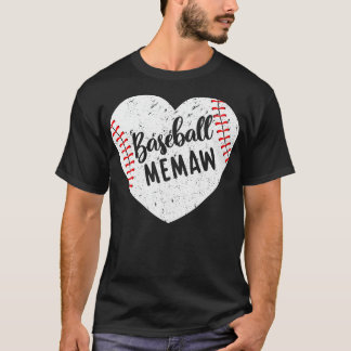 Baseball Memaw Retro Heart Baseball Grandma Mother T-Shirt