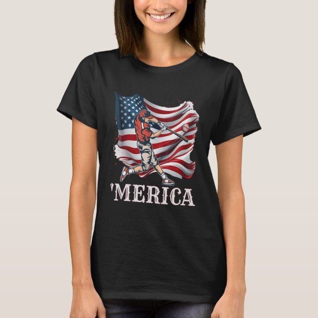 Baseball Merica Patriotic 4th July American Flag 1 T-Shirt (Front)