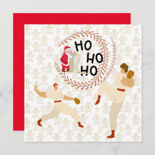 Baseball Merry Christmas Player and Santa Claus Card