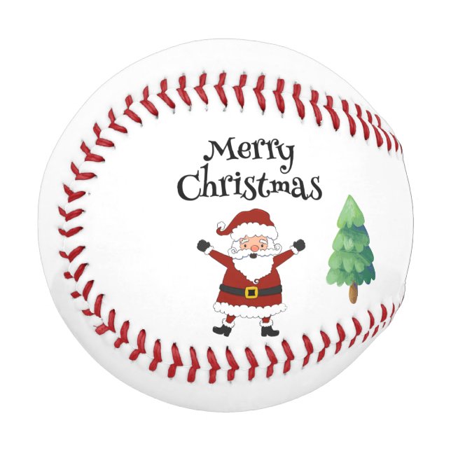 Baseball Merry Christmas  Santa Claus and Trees (Front Left)