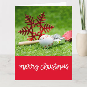 Baseball Merry Christmas with ball and Snowflake Card