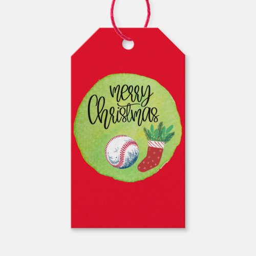 Baseball Merry Christmas with ball and sock   Gift Tags