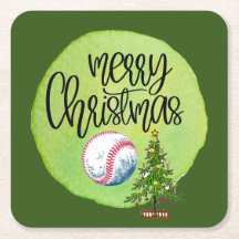 Baseball Merry Christmas with ball and tree 