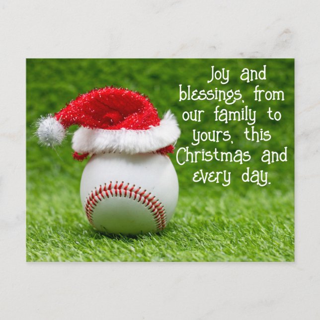 Baseball Merry Christmas with ball and Xmas tree   Holiday Postcard (Front)