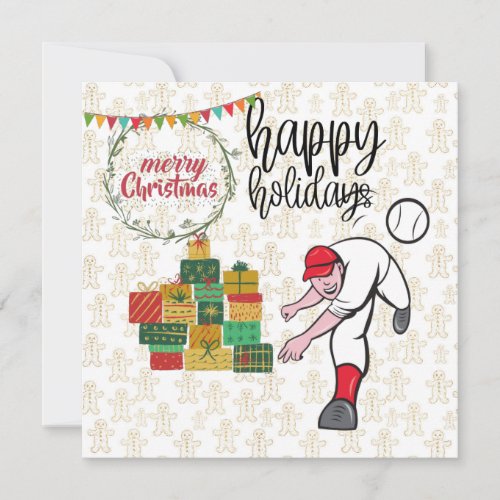 Baseball Merry Christmas with gifts and wreath Card