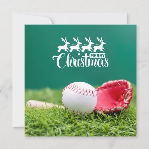 Baseball Merry Christmas with gifts on green grass Card