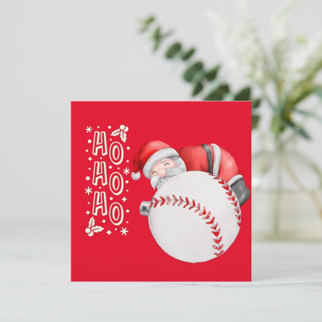 Baseball Merry Christmas with Santa Claus on red   Card (Standing Front)