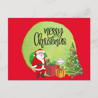Baseball Merry Christmas with Santa Claus  Postcard