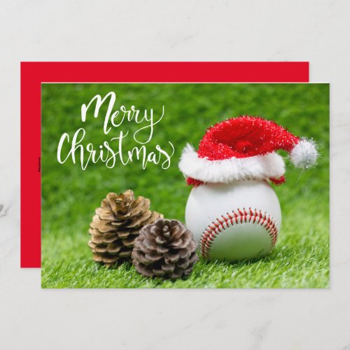 Baseball Merry Christmas with Santa hat    Holiday Card
