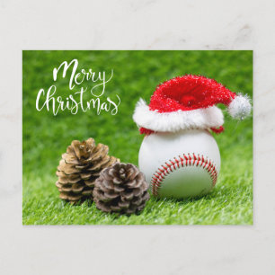 Baseball Merry Christmas with Santa hat     Holiday Postcard