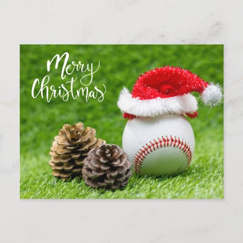Baseball Merry Christmas with Santa hat     Holiday Postcard