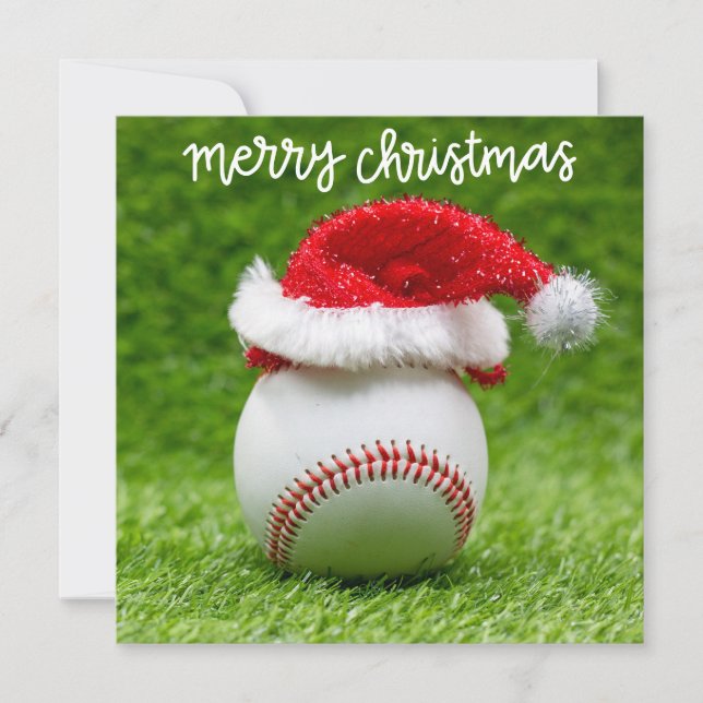 Baseball Merry Christmas with Santa hat on Green  Card (Front)