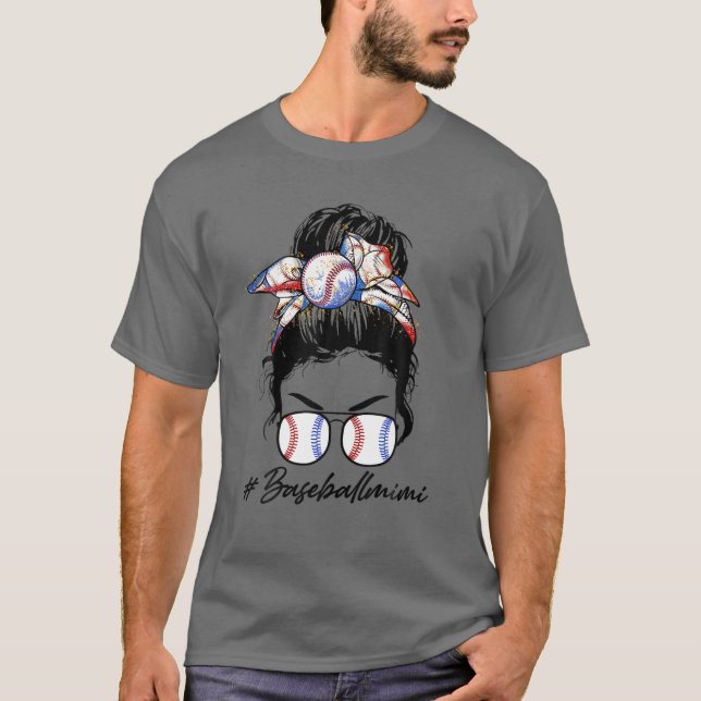 Baseball Mimi Messy Bun Hair Women Happy Mothers D T-Shirt (Front)