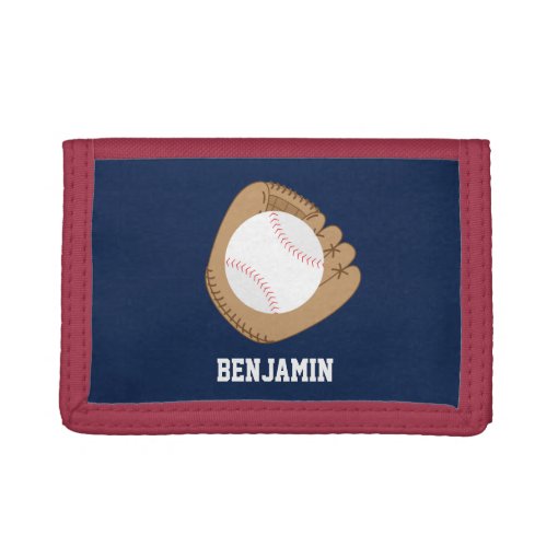 Baseball Mitt and Ball Trifold Wallet Zazzle