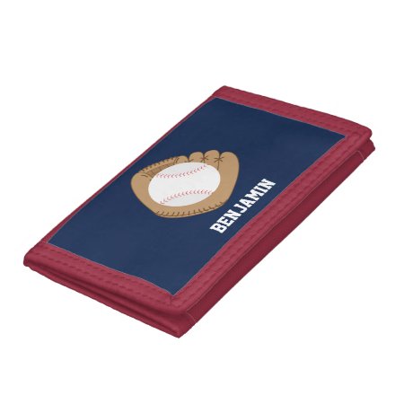 Baseball Mitt And Ball Trifold Wallet