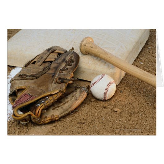 Baseball, Mitt, and Bat on Base Cards (Front Horizontal)