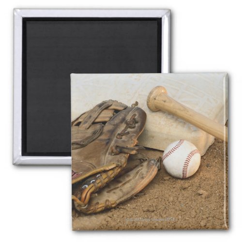 Baseball Mitt and Bat on Base Magnet