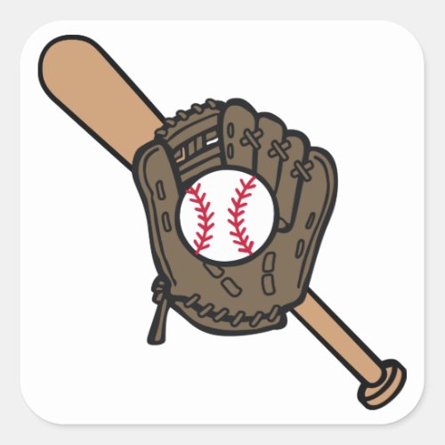 Baseball Mitt  Bat Square Sticker