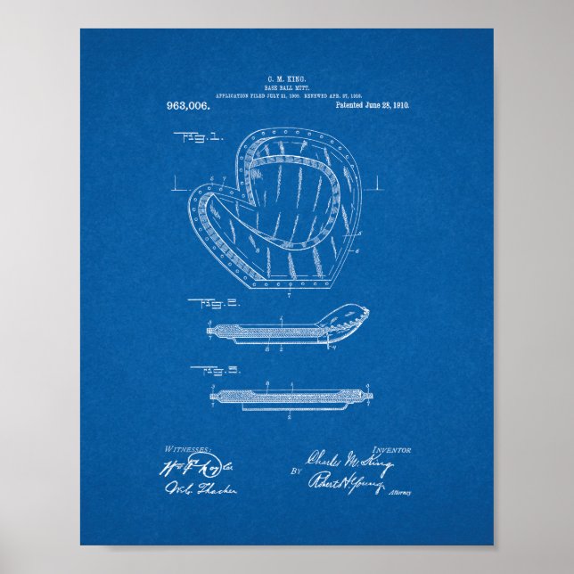Baseball Mitt Patent - Blueprint Poster (Front)