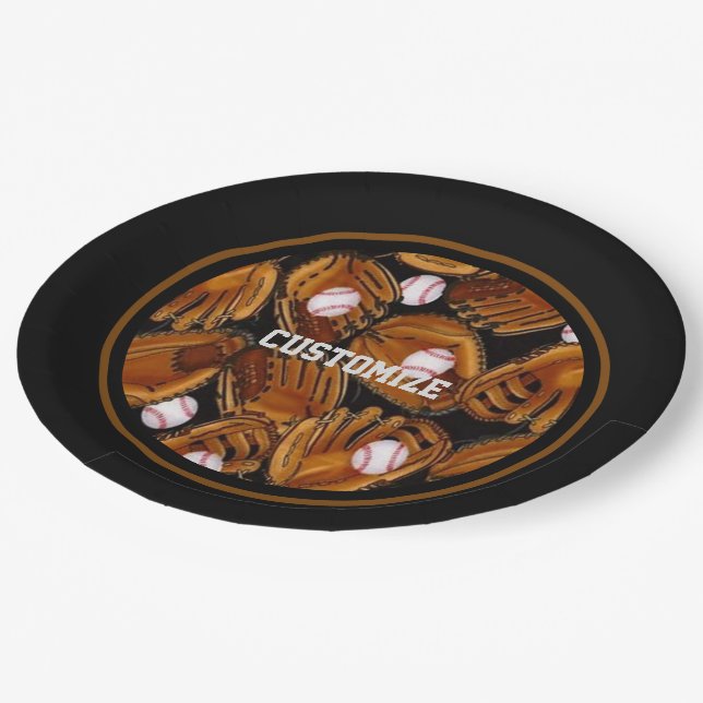 Baseball Mitts Pattern Paper Plates (Angled)