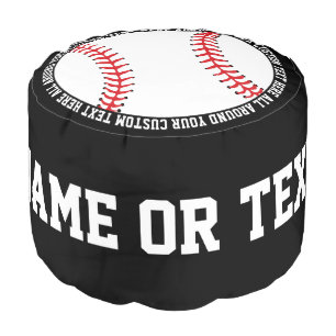Baseball Modern Black Round Pouf
