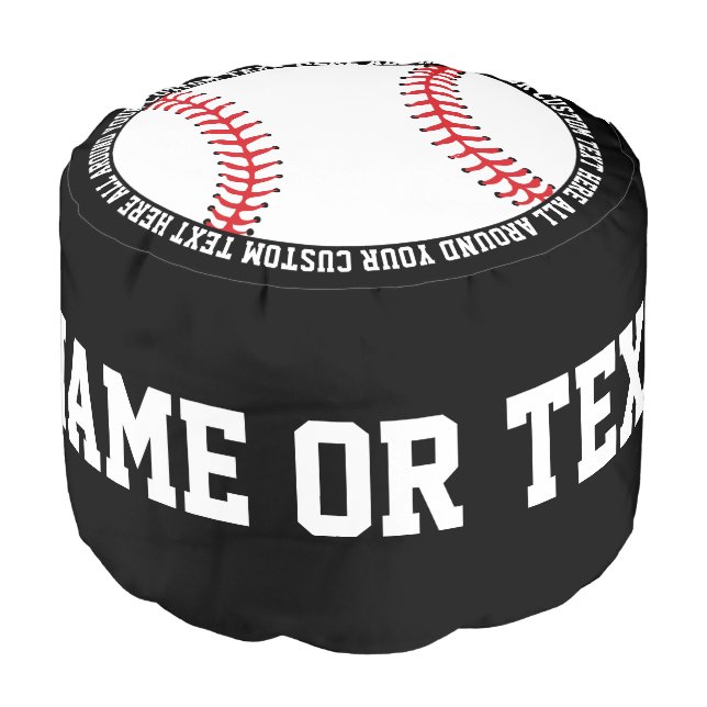 Baseball Modern Black Round Pouf (Angled Front)