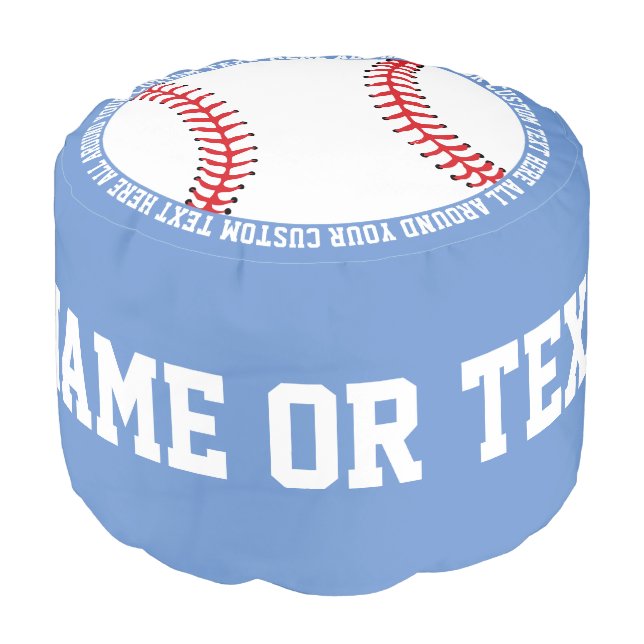 Baseball Modern Sky Light Blue Round Pouf (Angled Front)