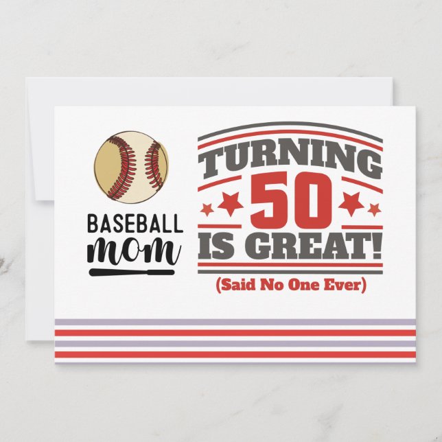 Baseball mom 50th Birthday Save the Date Party  Invitation (Front)