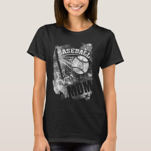 Baseball Mom, Black Grunge Baseball T-Shirt