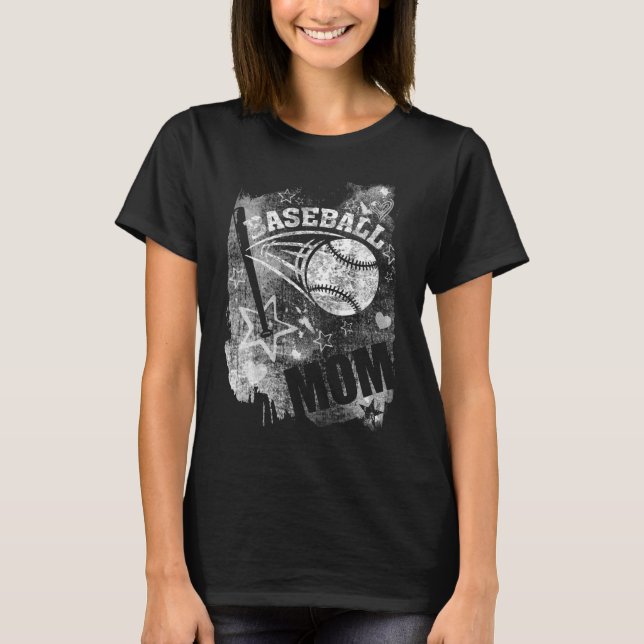 Baseball Mom, Black Grunge Baseball T-Shirt (Front)