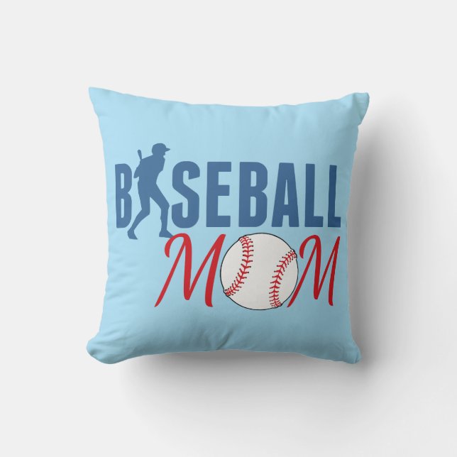 Baseball Mom Blue Throw Pillow (Front)