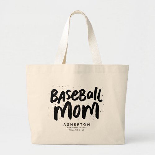 Baseball mom cool trendy black type personalized large tote bag