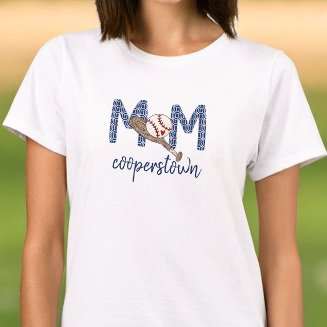 Baseball Mom Cooperstown Navy Geometric Team Moms T-Shirt (Creator Uploaded)
