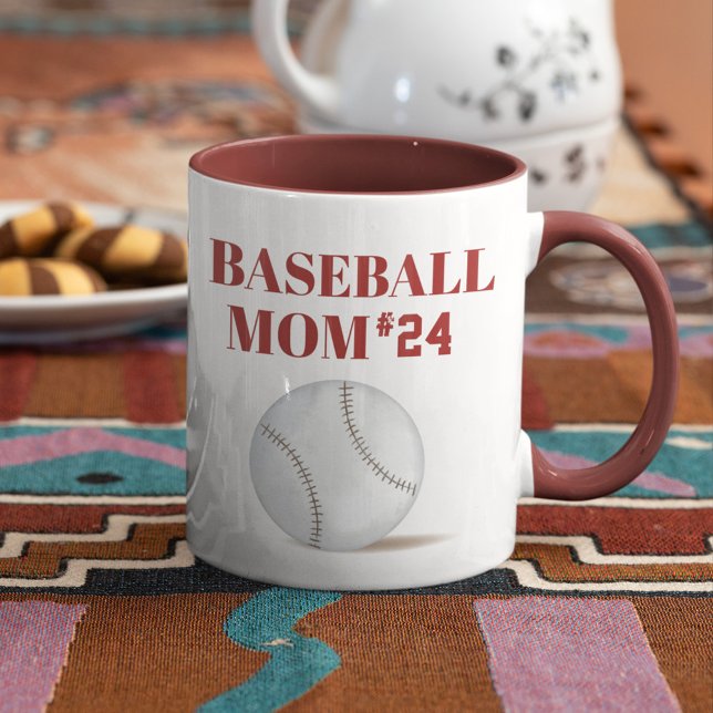 Baseball Mom Custom Athlete Number Coffee Mug (Baseball Mom with player number custom mug)