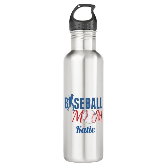Baseball Mom Cute Custom Mothers Day Stainless Steel Water Bottle (Front)