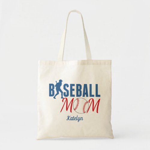 Baseball Mom Cute Monogram Blue Red Tote Bag