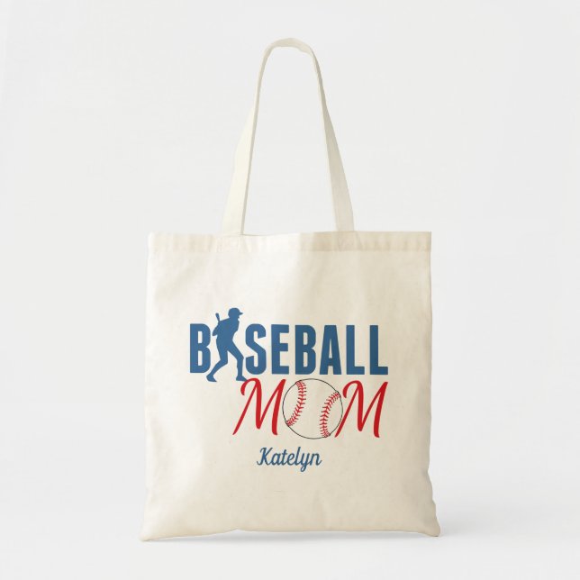 Baseball Mom Cute Monogram Blue Red Tote Bag (Front)