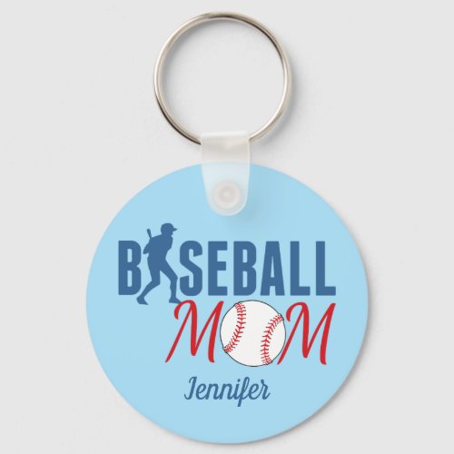 Baseball Mom Cute Personalized Blue Keychain