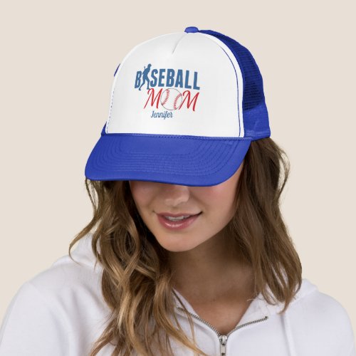 Baseball Mom Cute Personalized Blue Trucker Hat