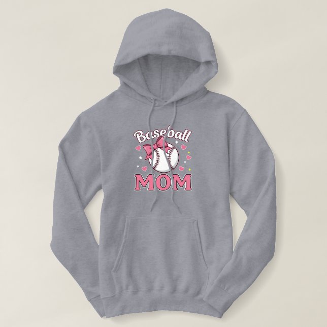 Baseball Mom Cute Pink Bow Design Hoodie (Design Front)