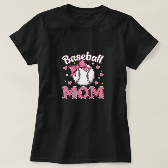 Baseball Mom Cute Pink Bow Design T-Shirt (Design Front)