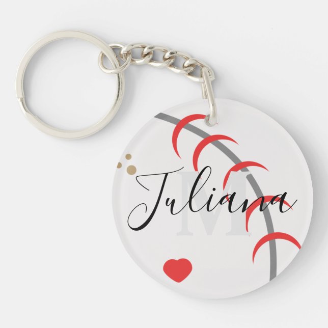 Baseball Mom Dad Grandfather Monogrammed  Keychain (Front)