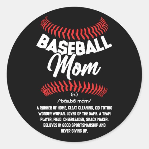 Baseball Mom Definition Sport Softball Classic Round Sticker