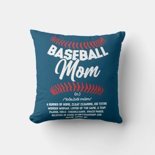 Baseball Mom Definition Sport Softball Throw Pillow