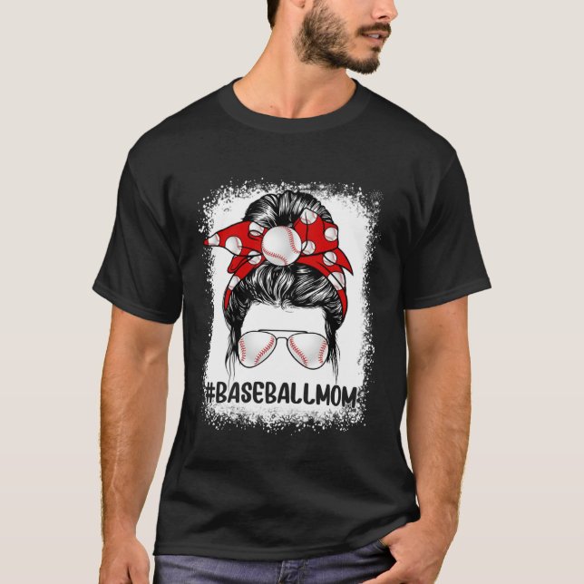 Baseball Mom Glasses Messy Bun Women Cute Mother s T-Shirt (Front)