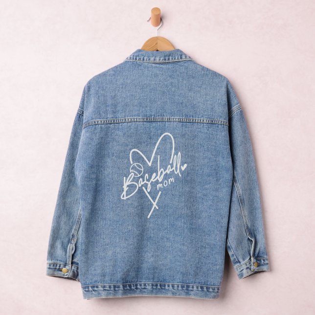 Baseball Mom Heart Personalized Baseball Denim Jacket (Hangar)