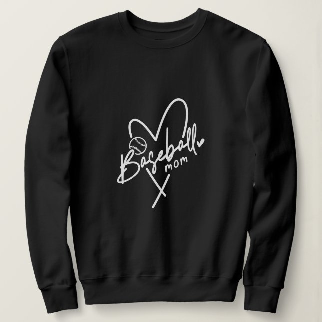 Baseball Mom Heart Personalized Black Baseball Sweatshirt (Design Front)