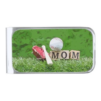 Baseball Mom is on green for mother's day Silver Finish Money Clip