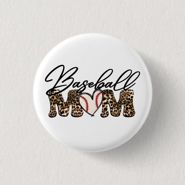 Baseball Mom Leopard Design Keychain Button (Front)