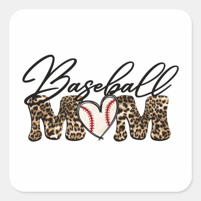 Baseball Mom Leopard Design Square Sticker (Front)